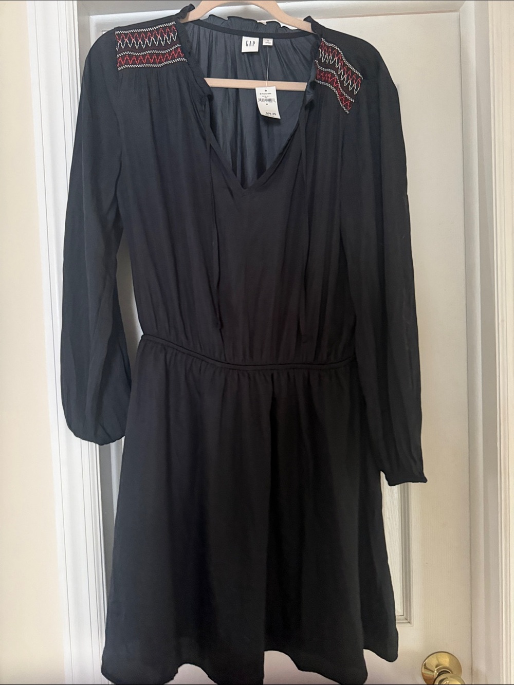 GAP Black Mini Dress with Red Embroidered Shoulders